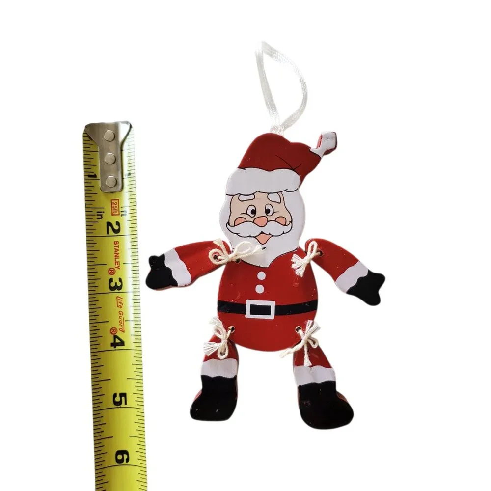 Wood Painted Santa Ornament Retro Vintage Look